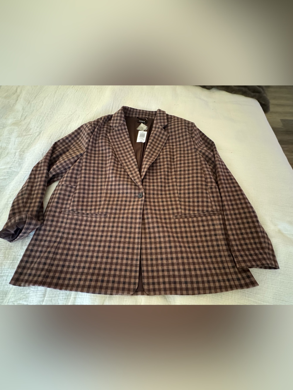 Torrid Brown Gingham Menswear Blazer Size 2 2X NWT Plaid Jacket - Picture 4 of 10